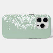 Witte  florale wervelmandala op een salie groen Case-Mate iPhone case (Achterkant (horizontaal))