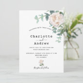 Witte floralen groen moderne elegante bruiloft kaart (Staand voorkant)