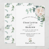 Witte floralen groen moderne elegante bruiloft kaart (Voorkant / Achterkant)