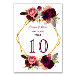 Witte floras geometrische bruine bruiloft kaart