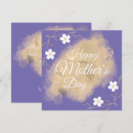 Witte florelegant paars moederdag feestdagenkaart (Voorkant / Achterkant)