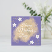 Witte florelegant paars moederdag feestdagenkaart (Staand voorkant)