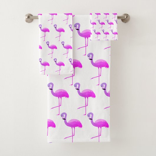 WITTE FLURO FLAMINGO PATROON BATHROOM TOWEL SET BAD HANDDOEK (Insitu)