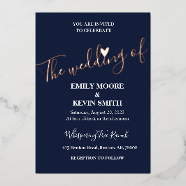 Witte folie van legant marinegoud uitnodiging