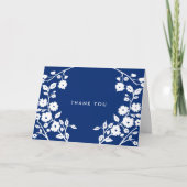 Witte Folk Bloemen Marine Blauw Dank u Custom Kaart (Voorkant)