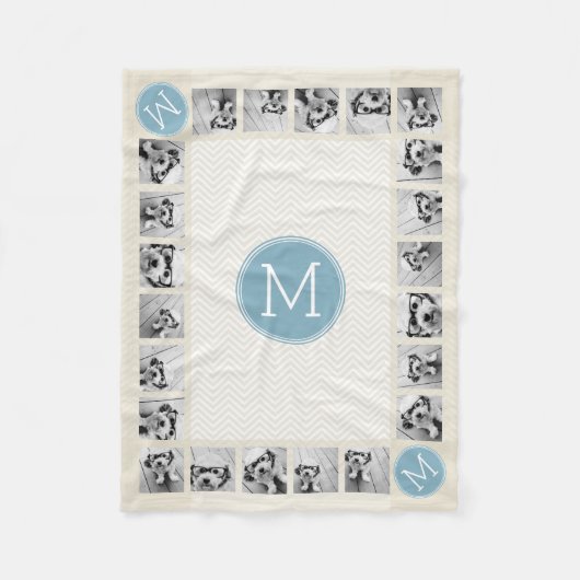 Witte fonogrammen van Pastel Blue en Linen Chevron Fleece Deken (Voorkant)