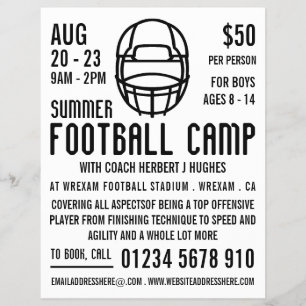 Witte Football Helmet, Football Camp Adverteren Flyer