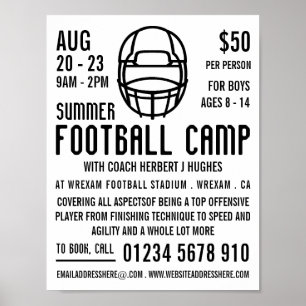 Witte Footballs helm, Football Camp Adverteren Poster