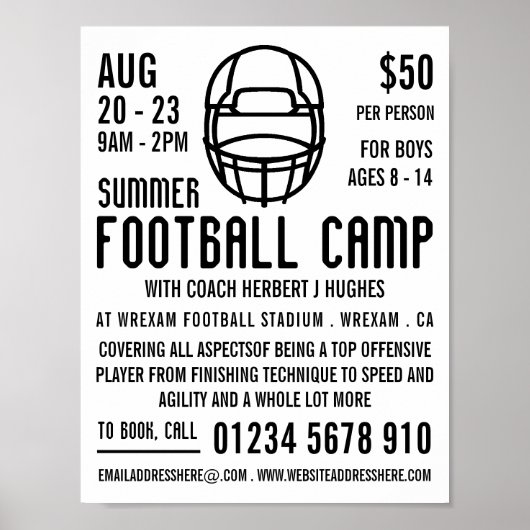 Witte Footballs helm, Football Camp Adverteren Poster (Voorkant)