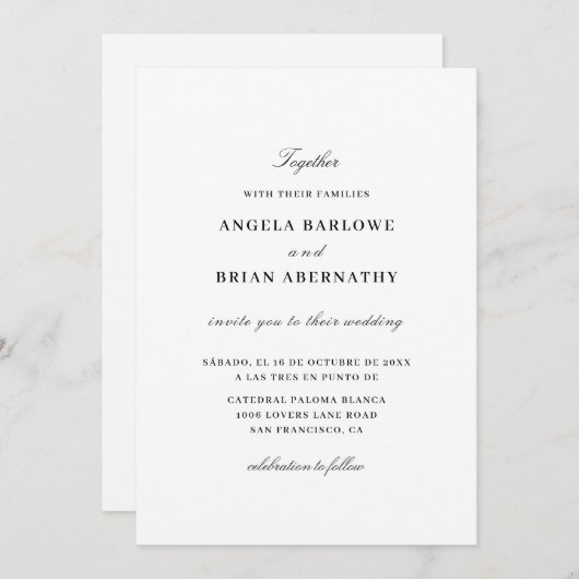 Witte formele trouwuitnodiging kaart (Voorkant / Achterkant)