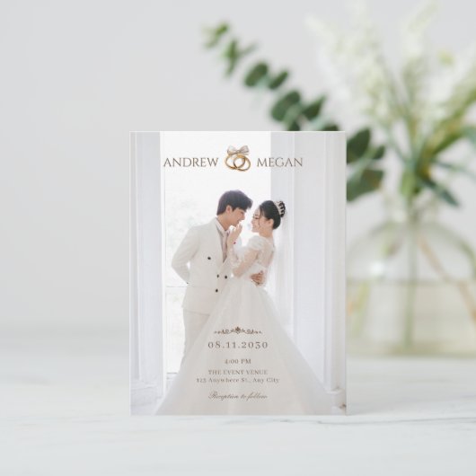 Witte foto bruiloft uitnodiging (Staand voorkant)