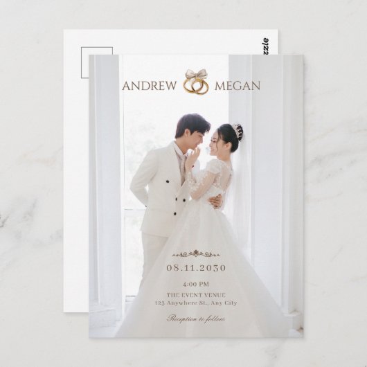 Witte foto bruiloft uitnodiging (Voorkant / Achterkant)
