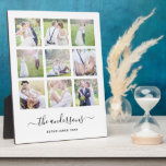 Witte Foto Collage Familienaam Calligrafie Fotoplaat<br><div class="desc">Fotoplaat met 9 vierkante foto's in een rasterindeling. U kunt ook uw familienaam toevoegen in een stijlvol kalligrafisch lettertype en het jaar van oprichting. Perfect voor huwelijkscadeaus,  gezinsherinneringen,  enz.</div>