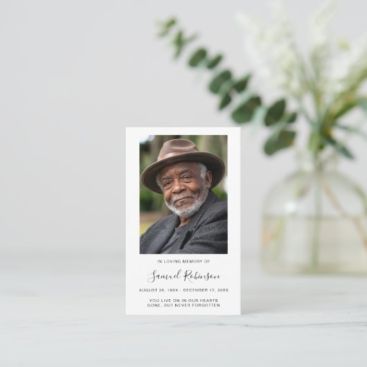 Witte Foto Sympathy Funeral Memorial Kaart Visitekaartje (Staand voorkant)