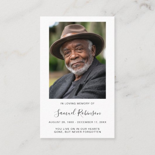 Witte Foto Sympathy Funeral Memorial Kaart Visitekaartje (Voorkant)