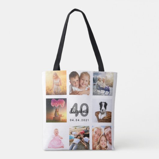 Witte fotocollage voor 40e verjaardag tote bag (Achterkant)
