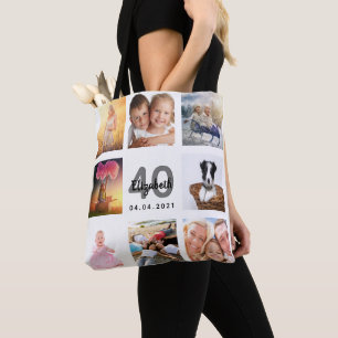 Witte fotocollage voor 40e verjaardag tote bag