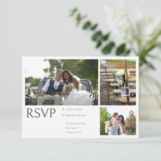 Witte Fotocollage Wedding RSVP Kaarten (Staand voorkant)