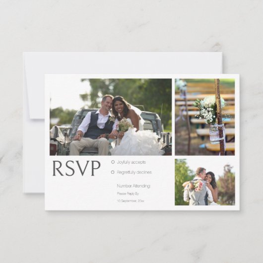 Witte Fotocollage Wedding RSVP Kaarten Kaartje (Voorkant)