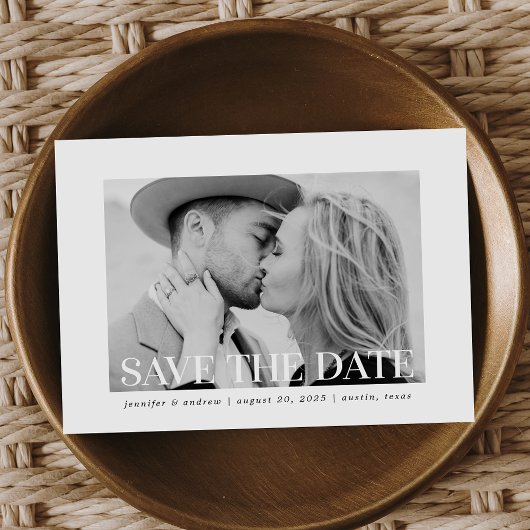 Witte fotokader Save The Date in simpele stijl Kaart