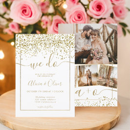 Witte foto's initialen bruiloft kaart