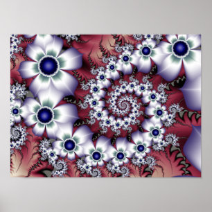 Witte Fractale Bloemen Poster