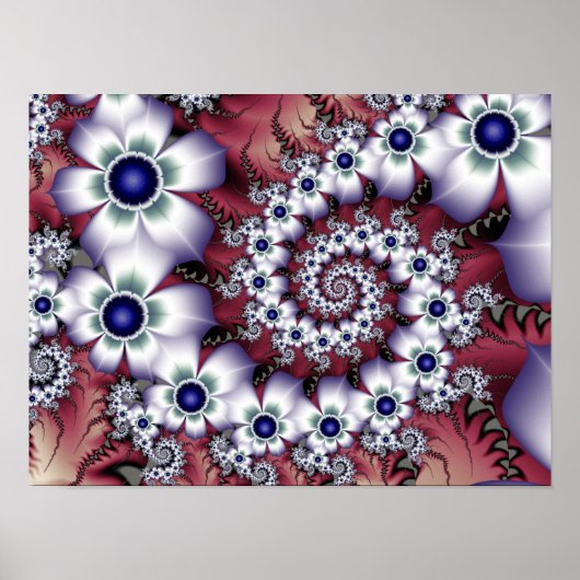 Witte Fractale Bloemen Poster (Voorkant)