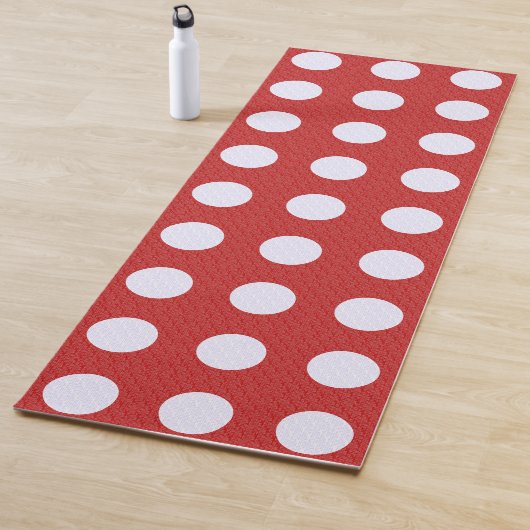 Witte fractale polka stippen Rood fractale achterg Yogamat (In situ)