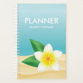 Witte Frangipani-aanjager op blauwe, gepersonalise Planner (Voorkant)