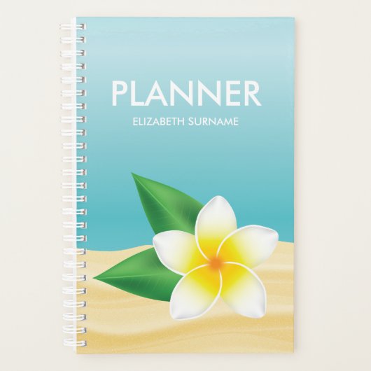 Witte Frangipani-aanjager op blauwe, gepersonalise Planner (Voorkant)