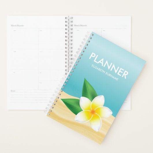 Witte Frangipani-aanjager op blauwe, gepersonalise Planner (Display)