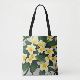 Witte Frangipani Bloemen Tote Bag