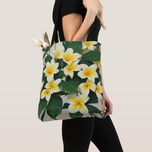 Witte Frangipani Bloemen Tote Bag (Dichtbij)