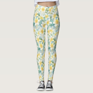 Witte Frangipani Flower All-Over-Print Leggings