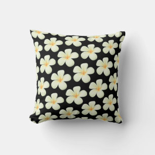 Witte Frangipani Plumeria Bloemen op Zwart Kussen
