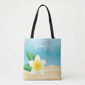 Witte Frangipani Tropische ventilator met aangepas Tote Bag (Voorkant)