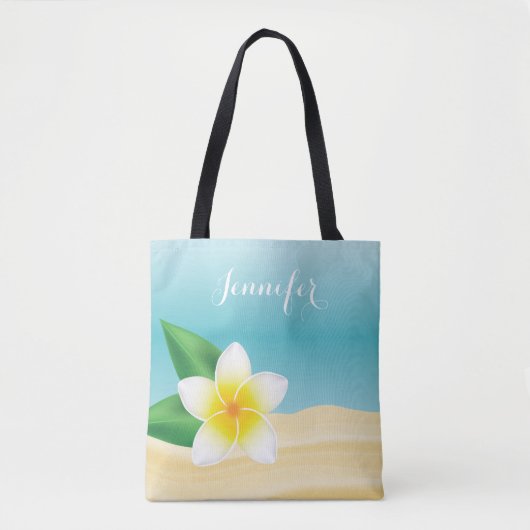 Witte Frangipani Tropische ventilator met aangepas Tote Bag (Voorkant)