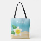 Witte Frangipani Tropische ventilator met aangepas Tote Bag (Achterkant)