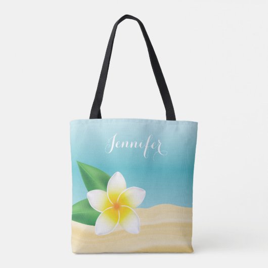 Witte Frangipani Tropische ventilator met aangepas Tote Bag (Achterkant)