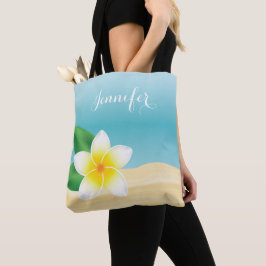 Witte Frangipani Tropische ventilator met aangepas Tote Bag