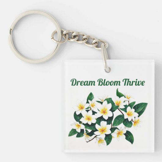 Witte Frangipani Waterverf Bloem Sleutelhanger (Voorkant)