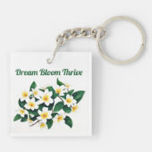 Witte Frangipani Waterverf Bloem Sleutelhanger (Achterkant)