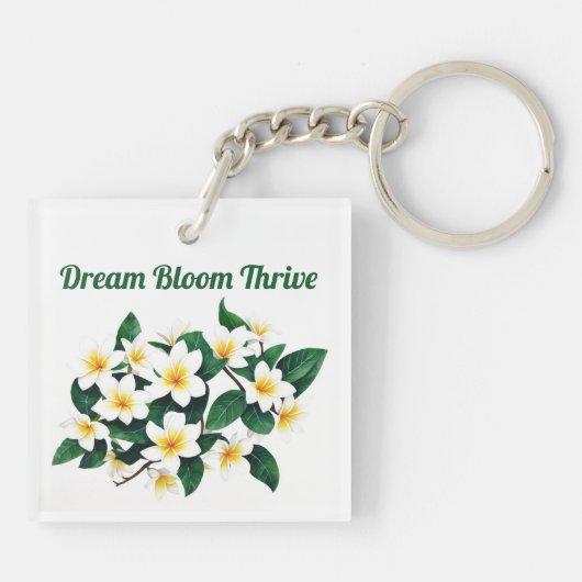 Witte Frangipani Waterverf Bloem Sleutelhanger (Achterkant)