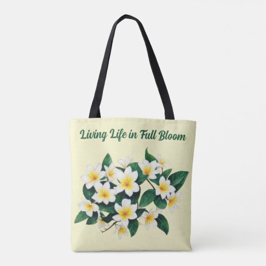Witte Frangipani Waterverf Bloem Tote Bag (Achterkant)