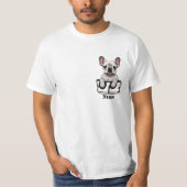 Witte Franse Bull Dog in je zak T-shirt (Voorkant)