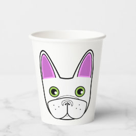 Witte Franse Bulldog Gezicht Papieren Bekers