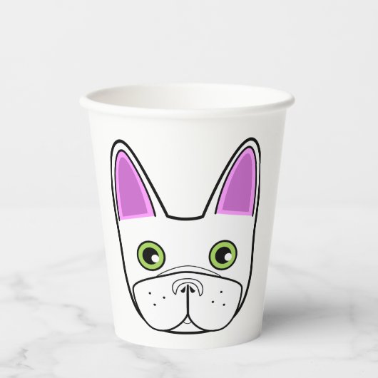 Witte Franse Bulldog Gezicht Papieren Bekers (Voorkant)