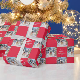Witte Franse Bulldog in Sneeuw Rode Kerst Cadeaupapier