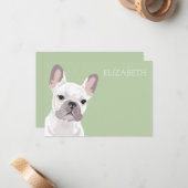 Witte Franse Bulldog Schattige Frenchie Notitiekaartje (Voorkant / Achterkant in situ)