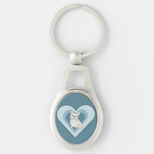 Witte Franse Bulldog Sleutelhanger (Voorkant)